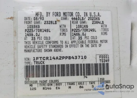 1993 Ford Ranger Super Cab from USA, damaged, VIN 1FTCR14A2PPB43710